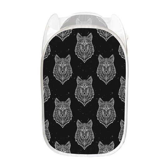 Native Tribal Wolf Pattern Print Mesh Laundry Hamper