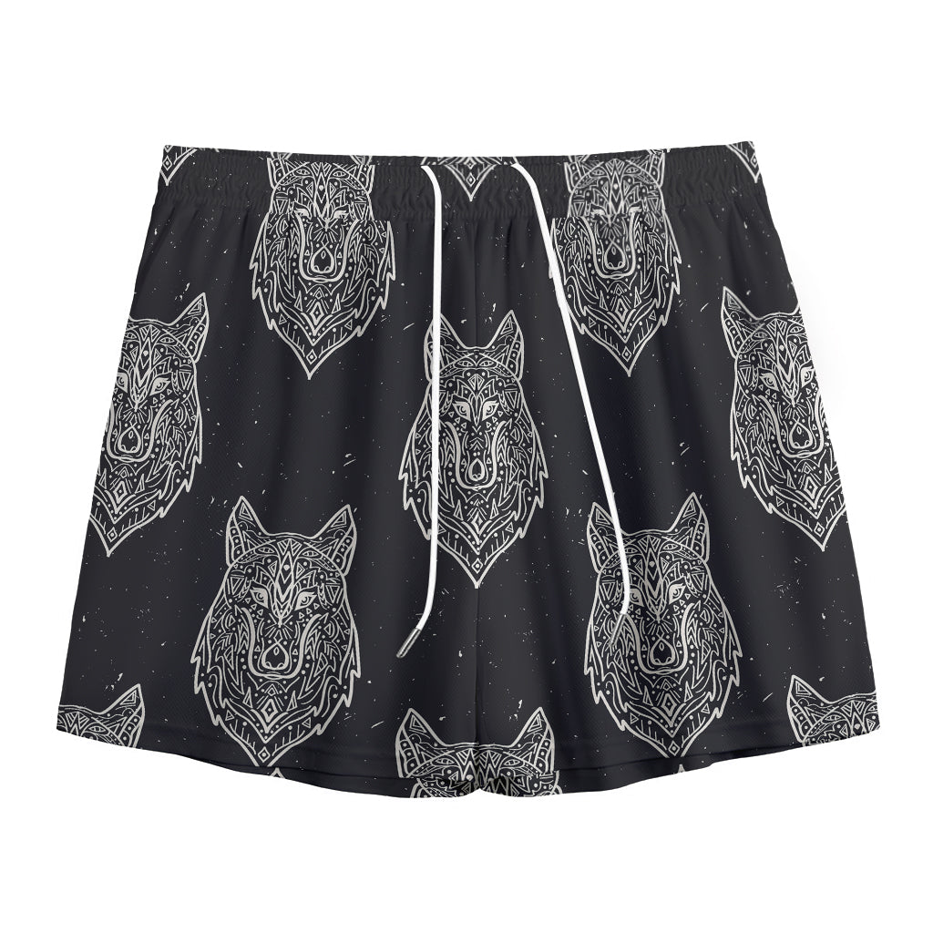 Native Tribal Wolf Pattern Print Mesh Shorts