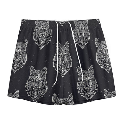 Native Tribal Wolf Pattern Print Mesh Shorts