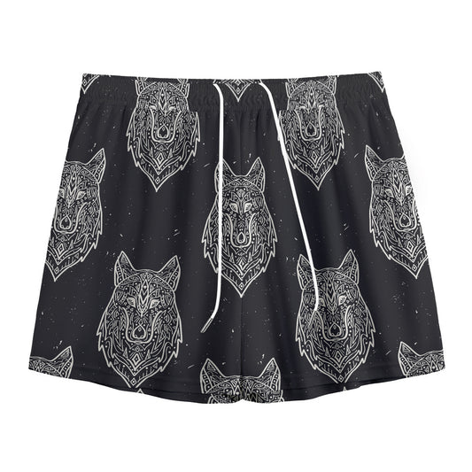 Native Tribal Wolf Pattern Print Mesh Shorts