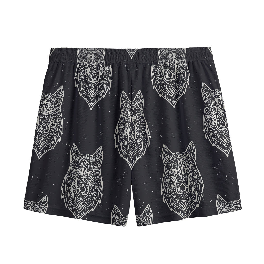 Native Tribal Wolf Pattern Print Mesh Shorts