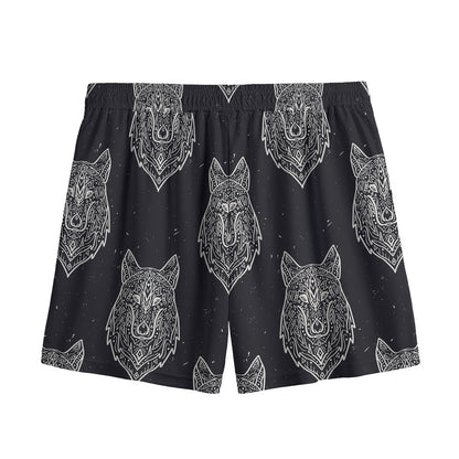 Native Tribal Wolf Pattern Print Mesh Shorts