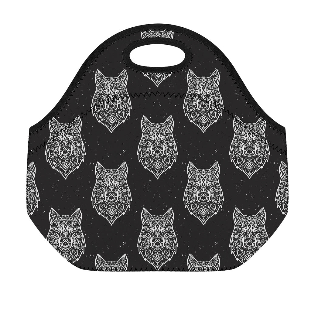 Native Tribal Wolf Pattern Print Neoprene Lunch Bag