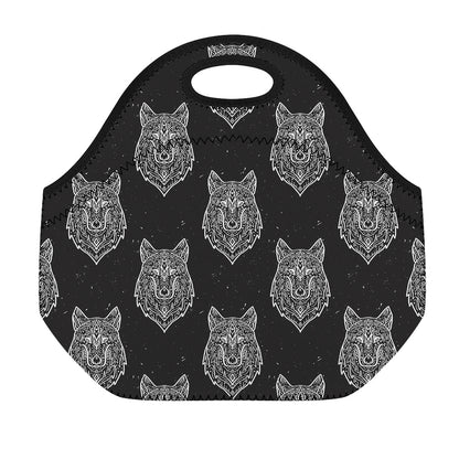 Native Tribal Wolf Pattern Print Neoprene Lunch Bag