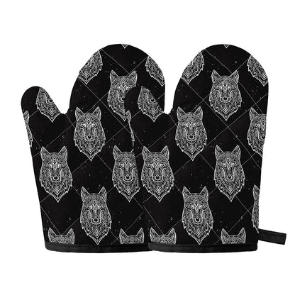 Native Tribal Wolf Pattern Print Oven Mitts