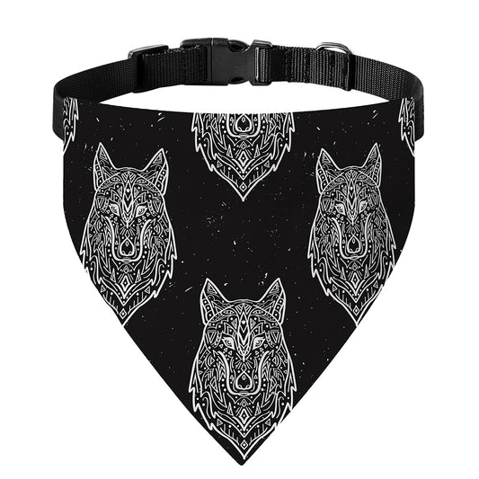 Native Tribal Wolf Pattern Print Over The Collar Dog Bandana