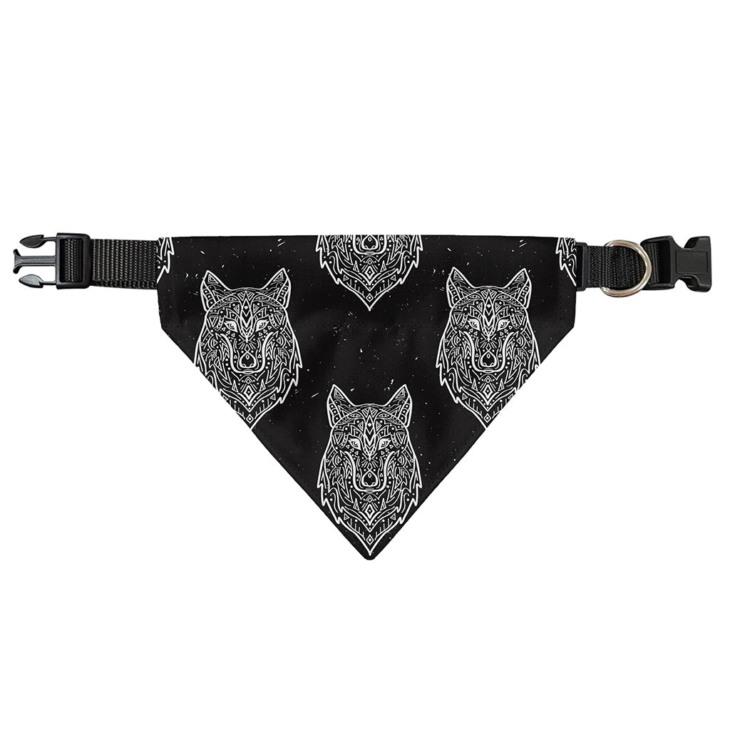 Native Tribal Wolf Pattern Print Over The Collar Dog Bandana