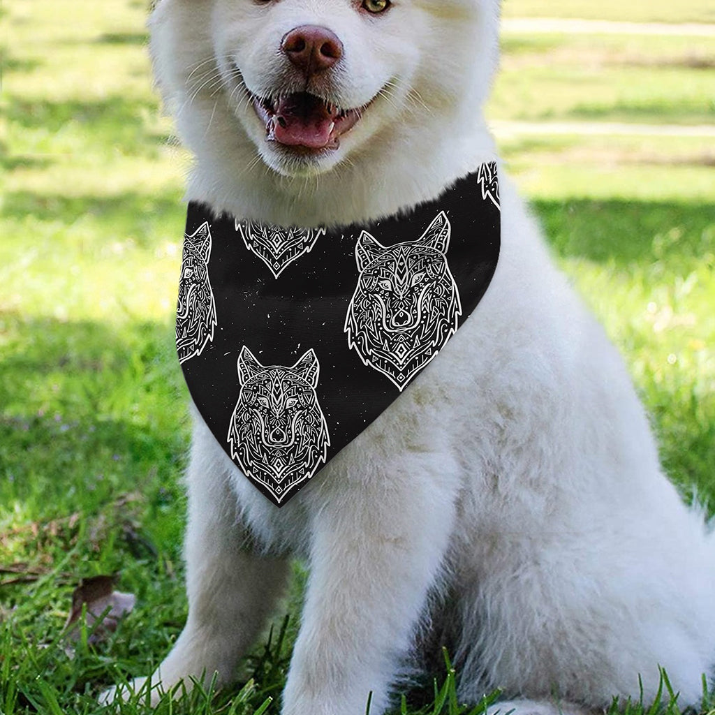 Native Tribal Wolf Pattern Print Over The Collar Dog Bandana