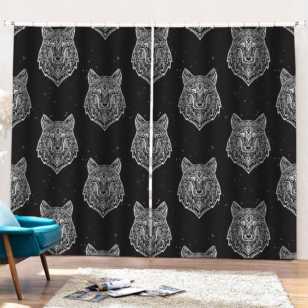 Native Tribal Wolf Pattern Print Pencil Pleat Curtains