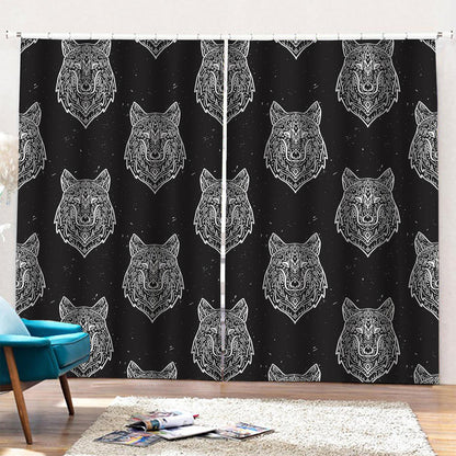 Native Tribal Wolf Pattern Print Pencil Pleat Curtains