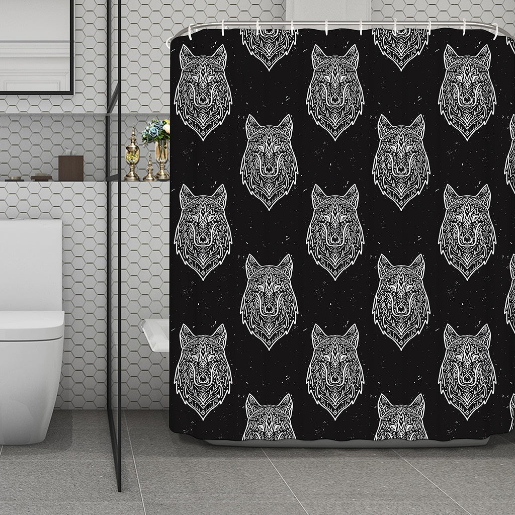 Native Tribal Wolf Pattern Print Polyester Shower Curtain