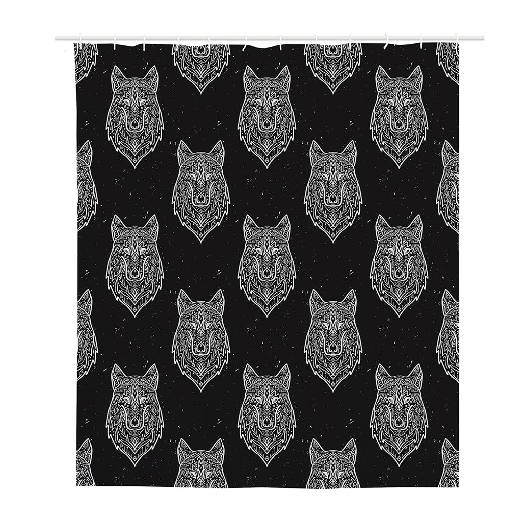 Native Tribal Wolf Pattern Print Polyester Shower Curtain