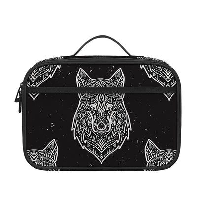 Native Tribal Wolf Pattern Print Portable Lunch Bag