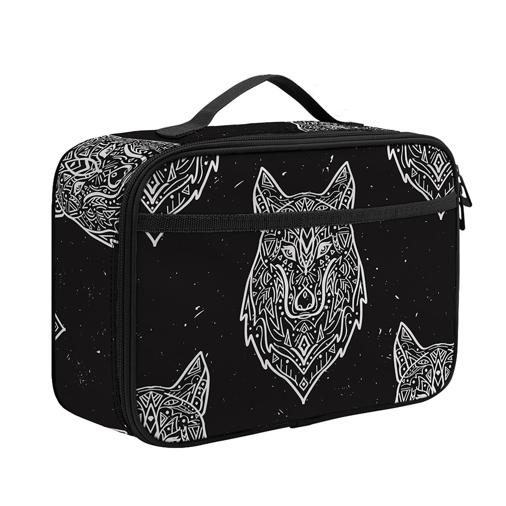Native Tribal Wolf Pattern Print Portable Lunch Bag