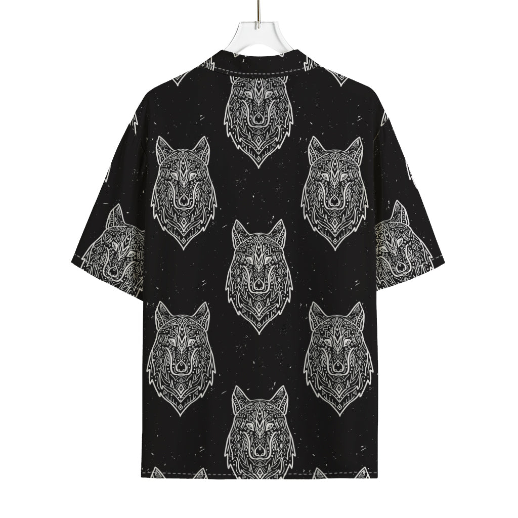 Native Tribal Wolf Pattern Print Rayon Hawaiian Shirt