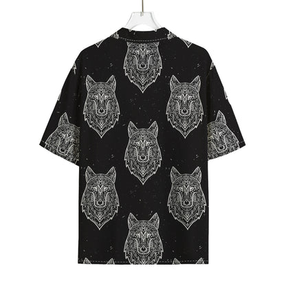 Native Tribal Wolf Pattern Print Rayon Hawaiian Shirt