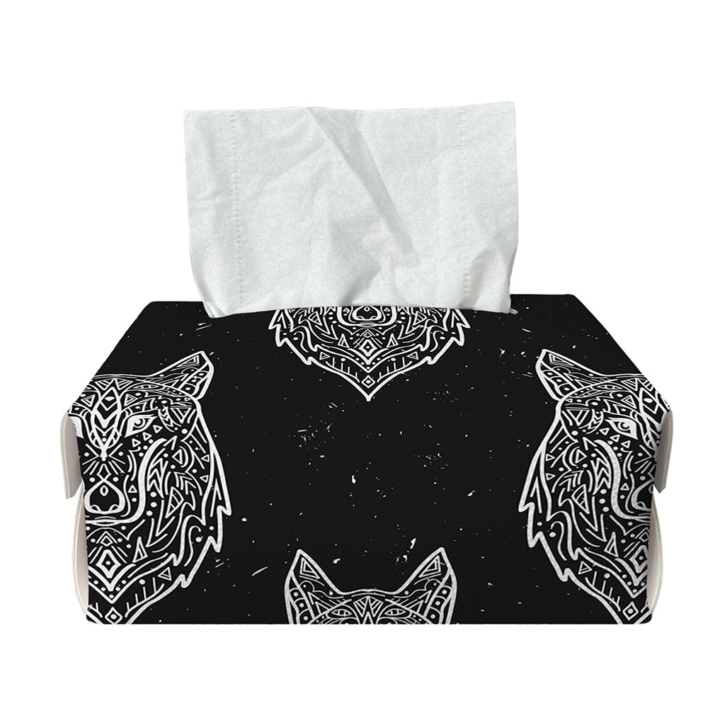 Native Tribal Wolf Pattern Print Rectangle Tissue Box Cover