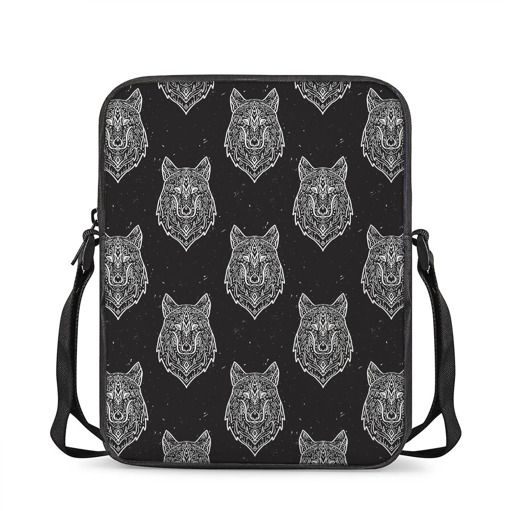 Native Tribal Wolf Pattern Print Rectangular Crossbody Bag