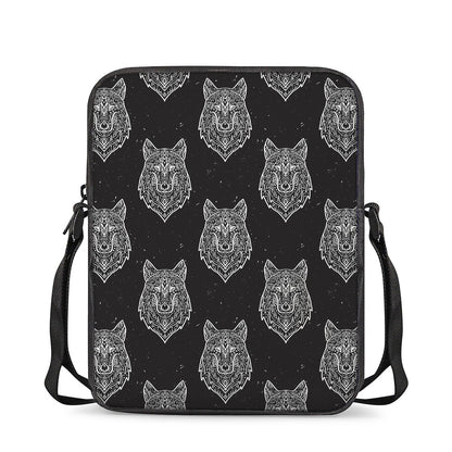 Native Tribal Wolf Pattern Print Rectangular Crossbody Bag