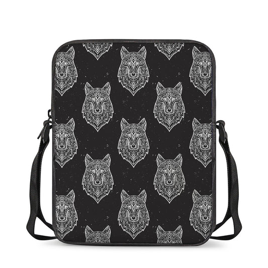 Native Tribal Wolf Pattern Print Rectangular Crossbody Bag