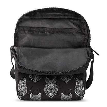 Native Tribal Wolf Pattern Print Rectangular Crossbody Bag