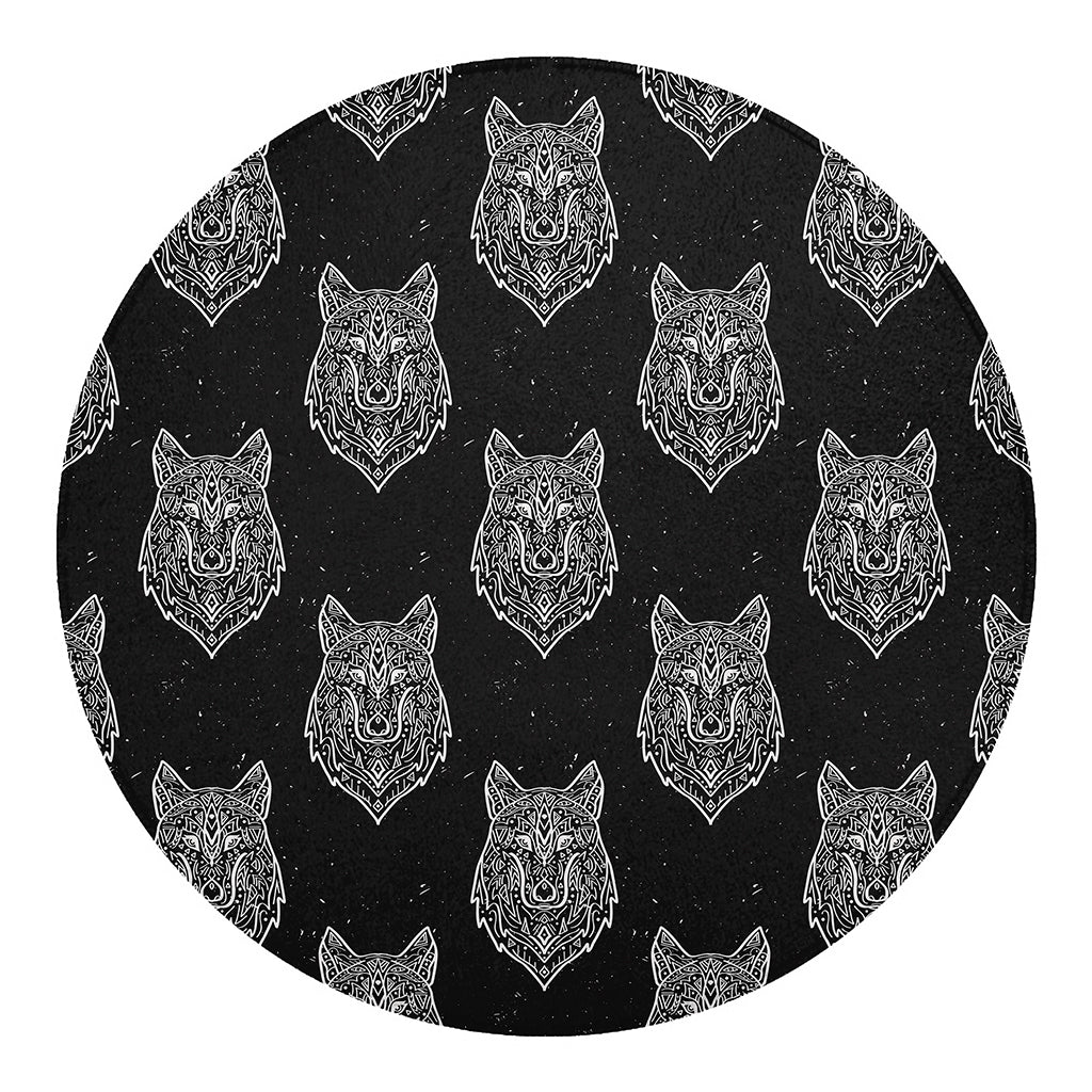 Native Tribal Wolf Pattern Print Round Blanket