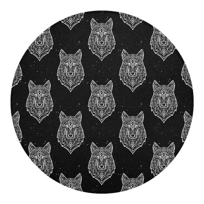 Native Tribal Wolf Pattern Print Round Blanket