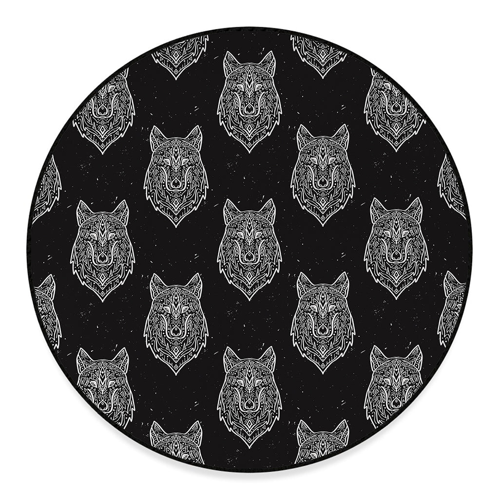 Native Tribal Wolf Pattern Print Round Floor Mat