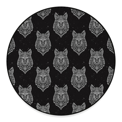Native Tribal Wolf Pattern Print Round Floor Mat