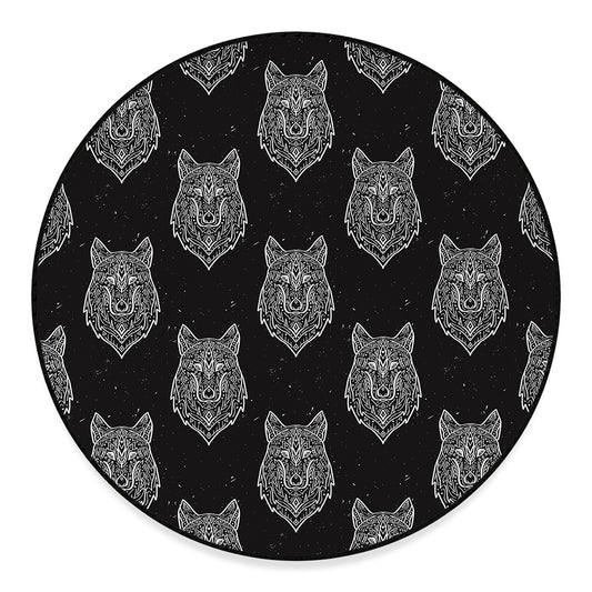 Native Tribal Wolf Pattern Print Round Floor Mat