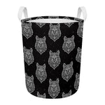 Native Tribal Wolf Pattern Print Round Laundry Basket