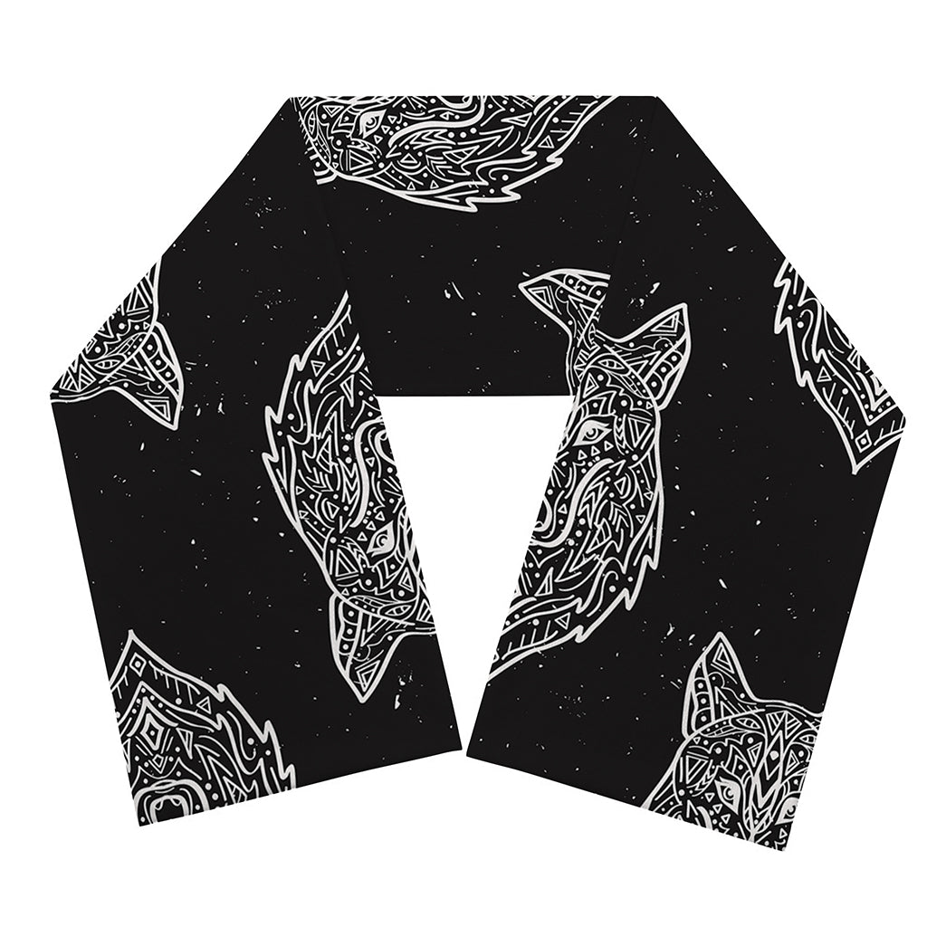 Native Tribal Wolf Pattern Print Scarf