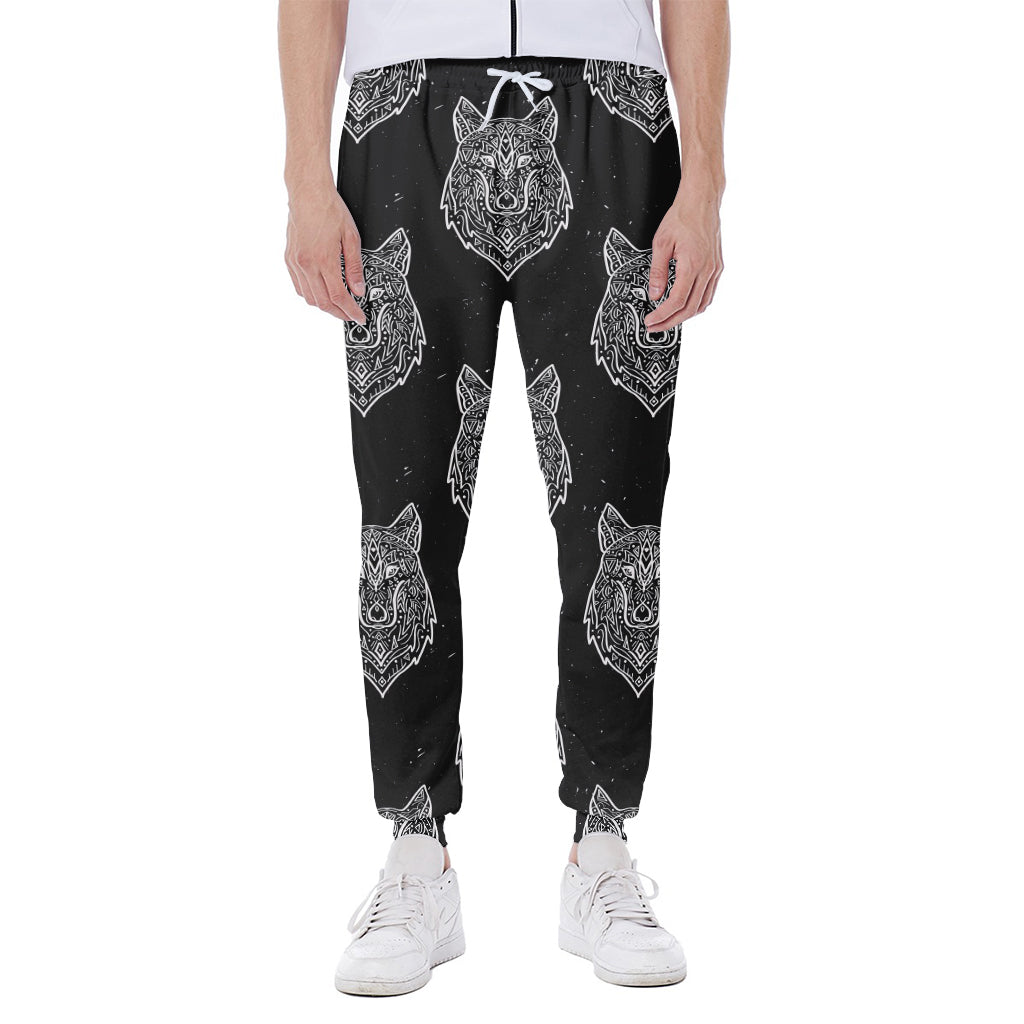 Native Tribal Wolf Pattern Print Scuba Joggers