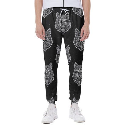 Native Tribal Wolf Pattern Print Scuba Joggers