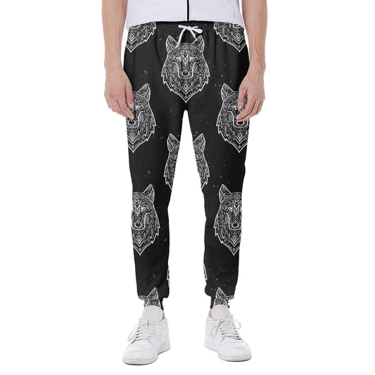 Native Tribal Wolf Pattern Print Scuba Joggers