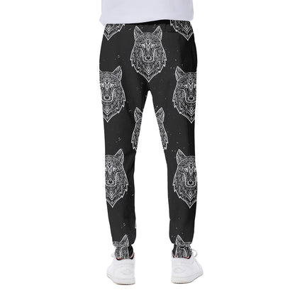 Native Tribal Wolf Pattern Print Scuba Joggers