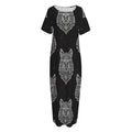 Native Tribal Wolf Pattern Print Short Sleeve Long Nightdress