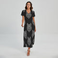 Native Tribal Wolf Pattern Print Short Sleeve Maxi Dress