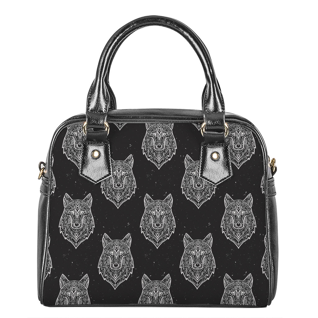 Native Tribal Wolf Pattern Print Shoulder Handbag