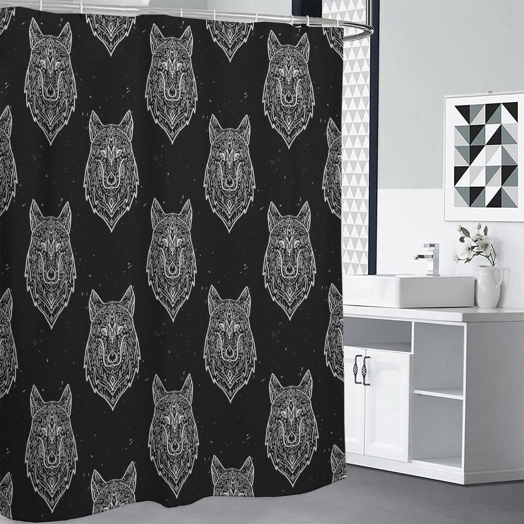 Native Tribal Wolf Pattern Print Shower Curtain