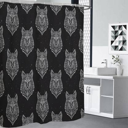 Native Tribal Wolf Pattern Print Shower Curtain