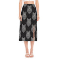 Native Tribal Wolf Pattern Print Side Slit Midi Skirt
