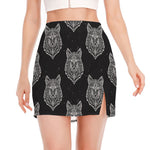 Native Tribal Wolf Pattern Print Side Slit Mini Skirt