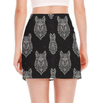 Native Tribal Wolf Pattern Print Side Slit Mini Skirt