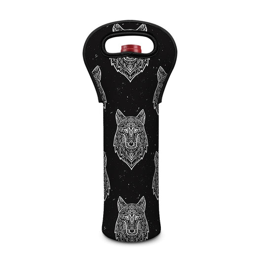 Native Tribal Wolf Pattern Print Single Neoprene Wine Tote