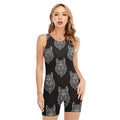 Native Tribal Wolf Pattern Print Sleeveless One Piece Swimsuit
