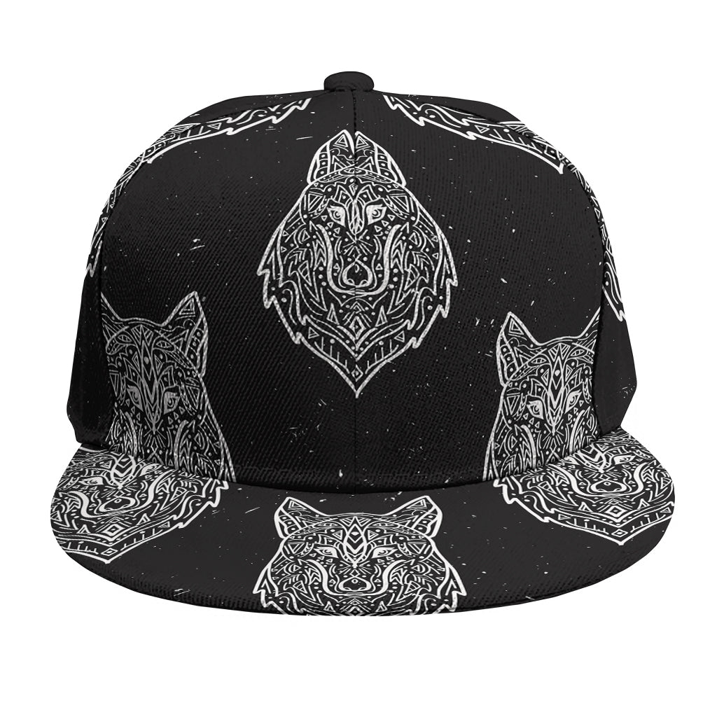 Native Tribal Wolf Pattern Print Snapback Cap