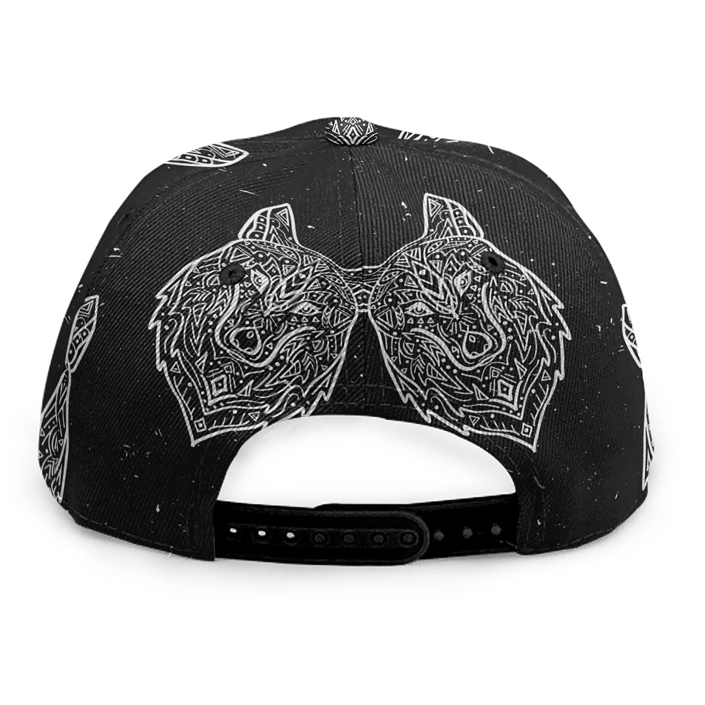 Native Tribal Wolf Pattern Print Snapback Cap