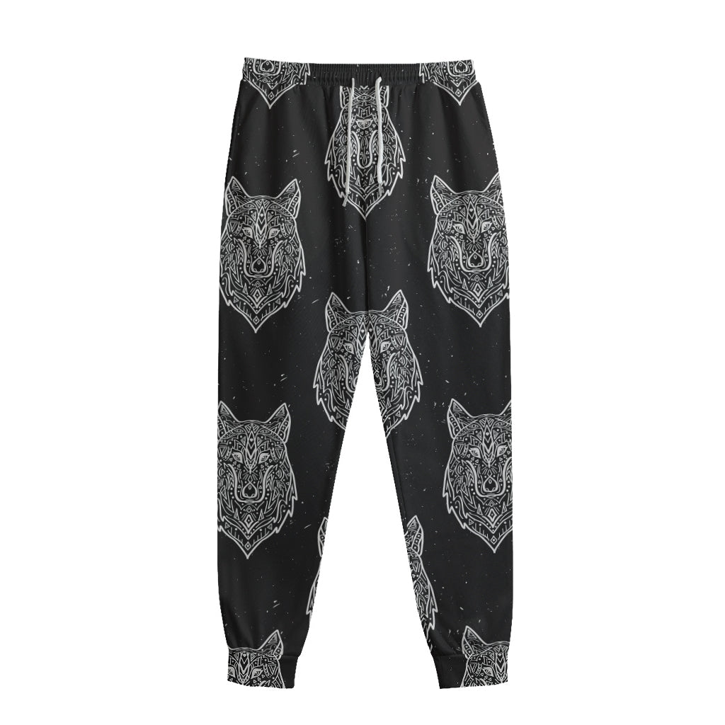 Native Tribal Wolf Pattern Print Sweatpants