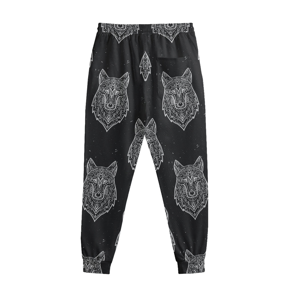 Native Tribal Wolf Pattern Print Sweatpants